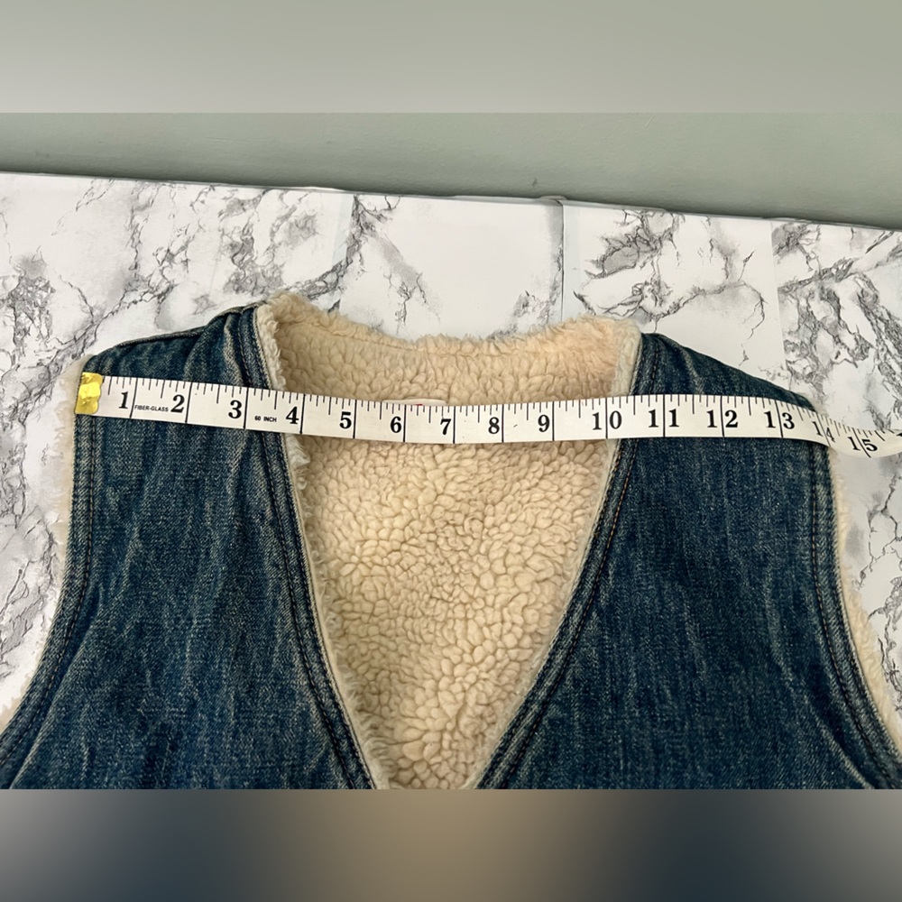 Levi's Blue Denim Jean Sherpa Vest Size M Vintage Made USA orange label unisex - Picture 10 of 11